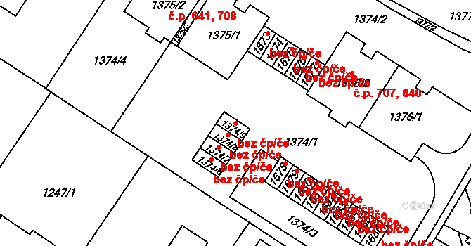Brno 45532753 na parcele st. 1374/9 v KÚ Stránice, Katastrální mapa