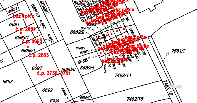 Brno 46145753 na parcele st. 6688/1 v KÚ Židenice, Katastrální mapa
