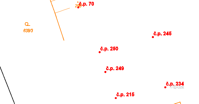 Hrochův Týnec 250 na parcele st. 281 v KÚ Hrochův Týnec, Katastrální mapa