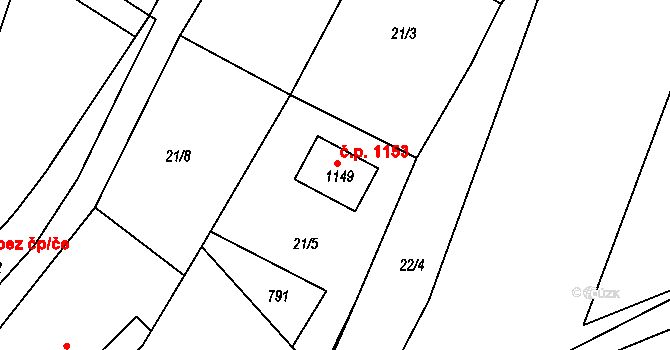Ládví 1153, Kamenice na parcele st. 1149 v KÚ Ládví, Katastrální mapa