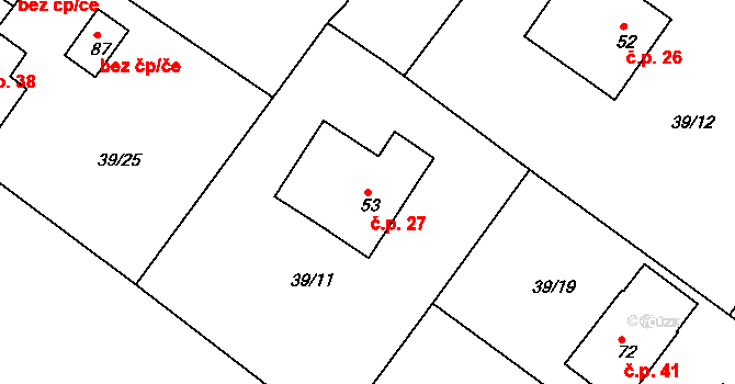 Dvořisko 27, Choceň na parcele st. 53 v KÚ Dvořisko, Katastrální mapa