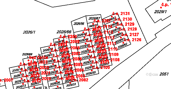 Český Těšín 2105 na parcele st. 2026/50 v KÚ Český Těšín, Katastrální mapa