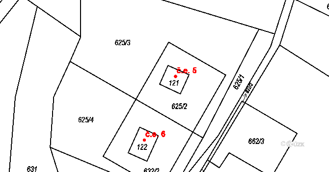Sklené 5, Malá Morava na parcele st. 121 v KÚ Sklené u Malé Moravy, Katastrální mapa