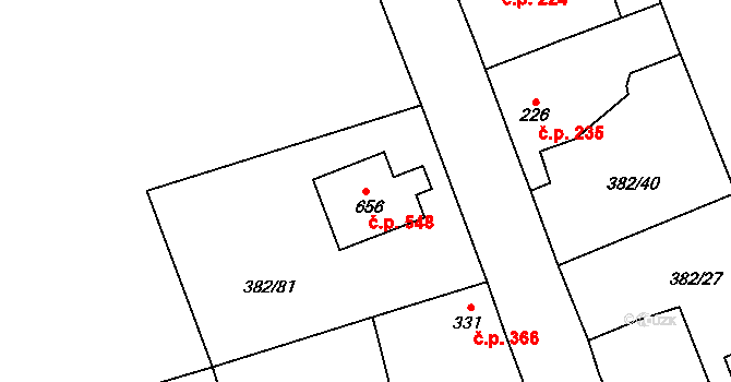 Rudná 548 na parcele st. 656 v KÚ Dušníky u Rudné, Katastrální mapa