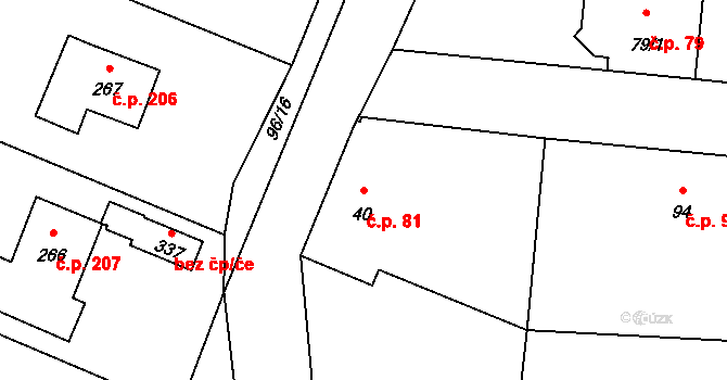 Chotoviny 81 na parcele st. 40 v KÚ Chotoviny, Katastrální mapa