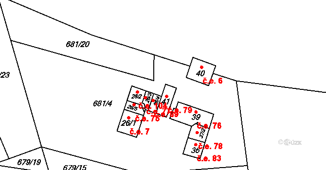 Strážiště 79, Mladotice na parcele st. 41 v KÚ Strážiště u Mladotic, Katastrální mapa
