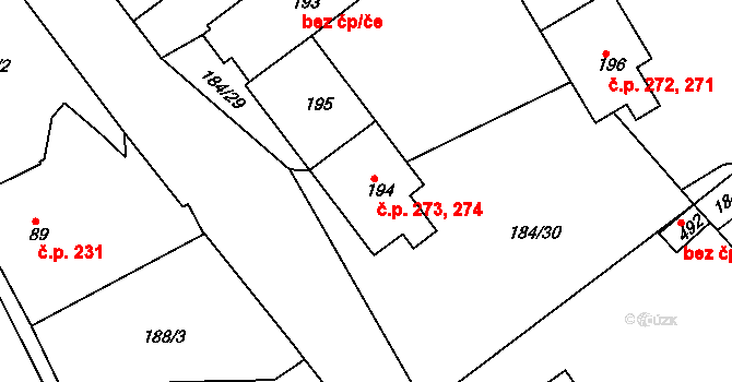 Břasy 273,274 na parcele st. 194 v KÚ Břasy, Katastrální mapa