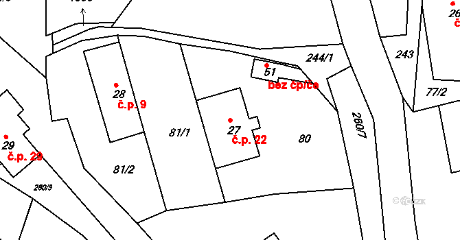 Maršov nad Metují 22, Velké Petrovice na parcele st. 27 v KÚ Maršov nad Metují, Katastrální mapa