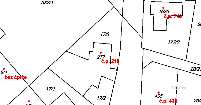 Rosice 218, Pardubice na parcele st. 277 v KÚ Rosice nad Labem, Katastrální mapa