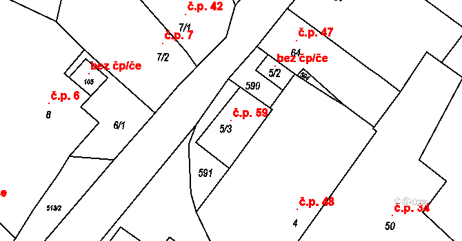 Kozojedy 59 na parcele st. 5/3 v KÚ Kozojedy, Katastrální mapa