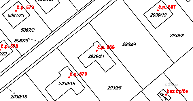 Sviadnov 569 na parcele st. 2939/21 v KÚ Sviadnov, Katastrální mapa