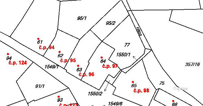 Nepomuk 97 na parcele st. 64 v KÚ Nepomuk, Katastrální mapa