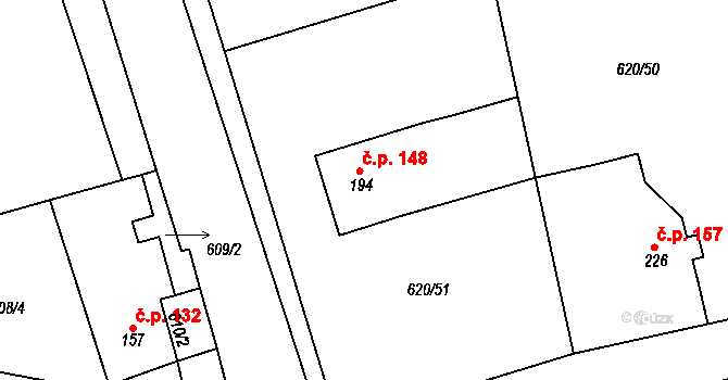 Pohled 148 na parcele st. 194 v KÚ Pohled, Katastrální mapa