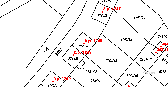 Rychnov nad Kněžnou 1248 na parcele st. 2741/4 v KÚ Rychnov nad Kněžnou, Katastrální mapa