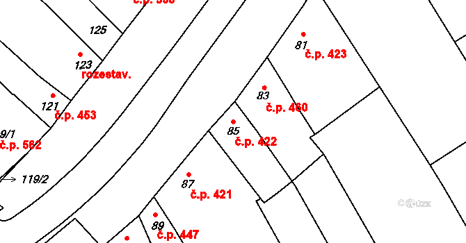 Bedihošť 422 na parcele st. 85 v KÚ Bedihošť, Katastrální mapa