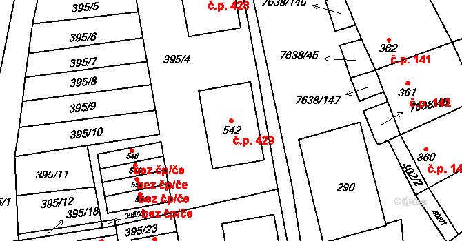 Hostěradice 429 na parcele st. 542 v KÚ Hostěradice na Moravě, Katastrální mapa