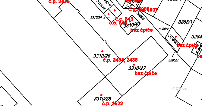 Znojmo 2434,2435 na parcele st. 3310/26 v KÚ Znojmo-město, Katastrální mapa