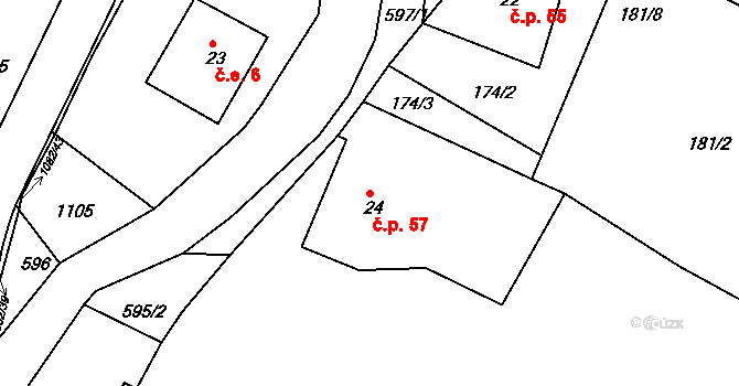 Rožany 57, Šluknov na parcele st. 24 v KÚ Rožany, Katastrální mapa