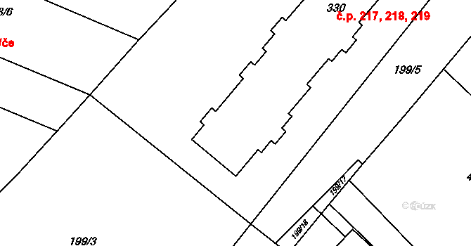 Přerov XI-Vinary 217,218,219, Přerov na parcele st. 330 v KÚ Vinary u Přerova, Katastrální mapa