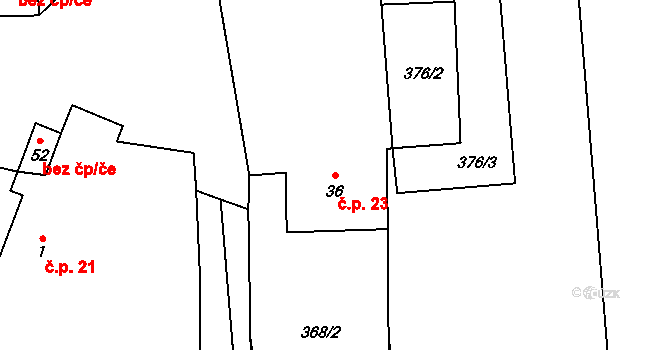 Zdeslavice 23, Černíny na parcele st. 36 v KÚ Zdeslavice u Černín, Katastrální mapa