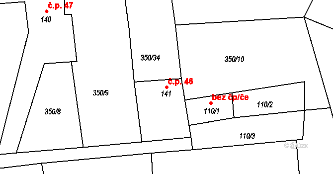 Otryby 46, Soběšín na parcele st. 141 v KÚ Soběšín, Katastrální mapa