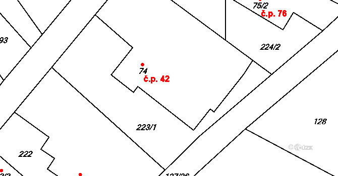 Štrampouch 42, Žáky na parcele st. 74 v KÚ Žáky, Katastrální mapa