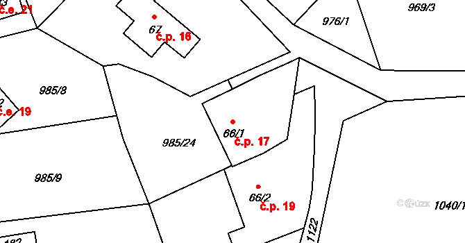 Řehenice 17 na parcele st. 66/1 v KÚ Malešín, Katastrální mapa