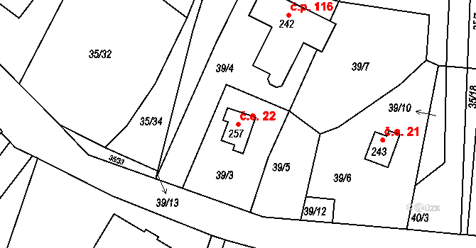 Plav 22 na parcele st. 257 v KÚ Plav, Katastrální mapa