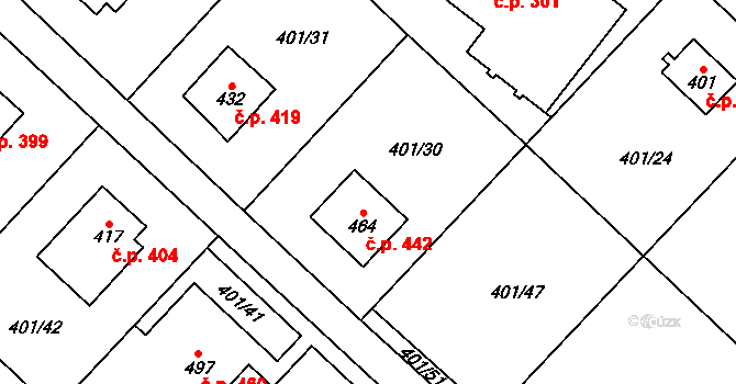 Kokonín 442, Jablonec nad Nisou na parcele st. 464 v KÚ Kokonín, Katastrální mapa