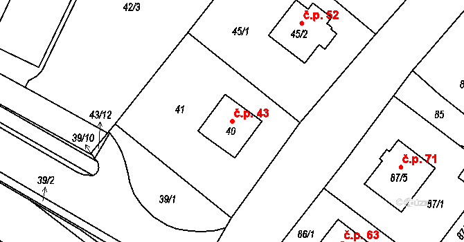 Hruškové Dvory 43, Jihlava na parcele st. 40 v KÚ Hruškové Dvory, Katastrální mapa