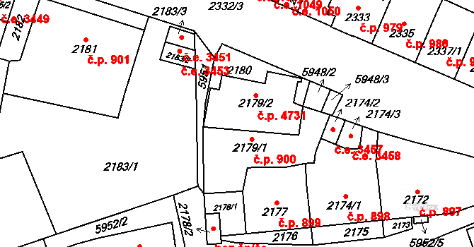 Jihlava 4731 na parcele st. 2179/2 v KÚ Jihlava, Katastrální mapa