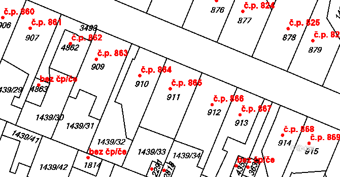 Nymburk 865 na parcele st. 911 v KÚ Nymburk, Katastrální mapa