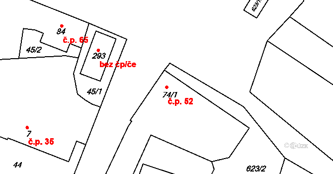 Bašť 52 na parcele st. 74/1 v KÚ Bašť, Katastrální mapa