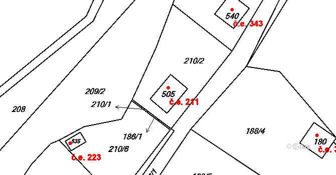 Hostěradice 211, Kamenný Přívoz na parcele st. 505 v KÚ Hostěradice, Katastrální mapa
