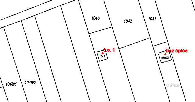 Syrovice 1 na parcele st. 1045 v KÚ Syrovice, Katastrální mapa