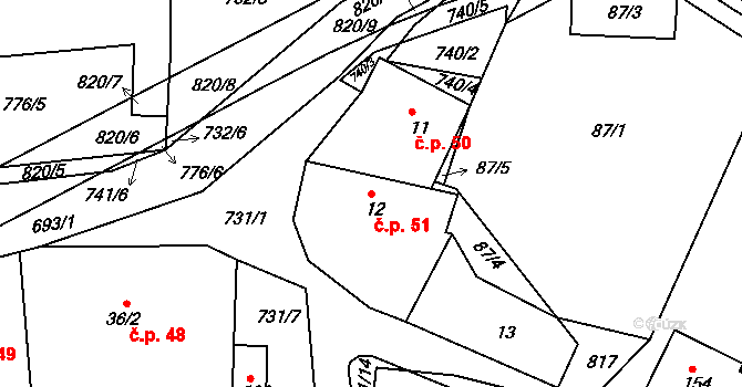 Komárno 51 na parcele st. 12 v KÚ Komárno, Katastrální mapa