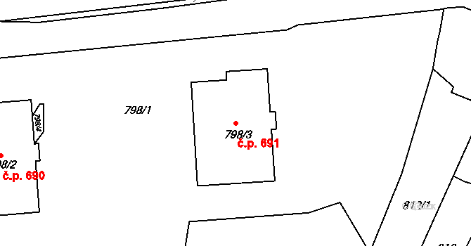 Vyškov-Předměstí 691, Vyškov na parcele st. 798/3 v KÚ Vyškov, Katastrální mapa