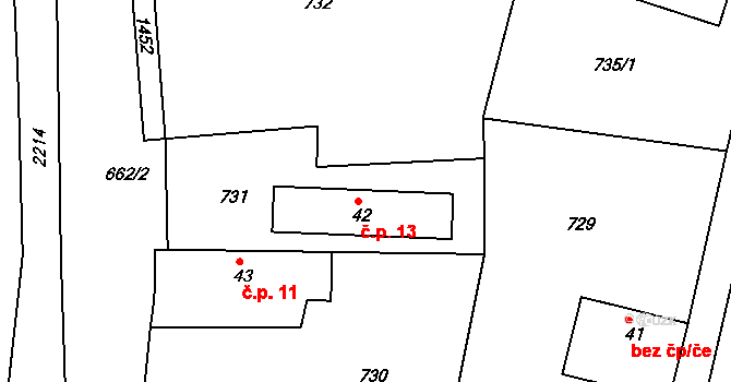 Holčovice 13, Postupice na parcele st. 42 v KÚ Milovanice, Katastrální mapa