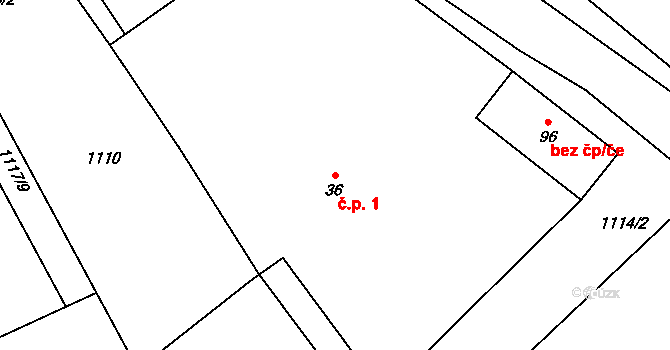 Děbolín 1, Jindřichův Hradec na parcele st. 36 v KÚ Děbolín, Katastrální mapa
