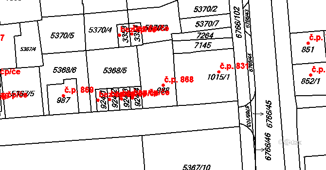 Kraslice 868 na parcele st. 988 v KÚ Kraslice, Katastrální mapa