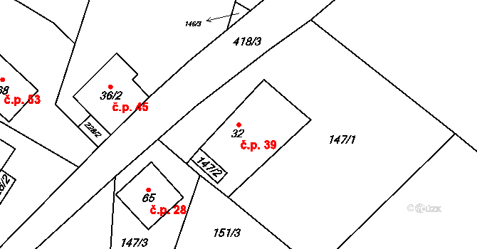 Želechy 39, Lomnice nad Popelkou na parcele st. 32 v KÚ Želechy, Katastrální mapa