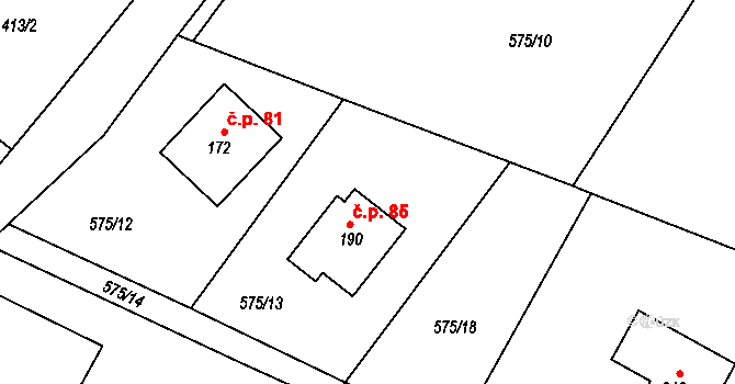 Lestkov 85, Radostná pod Kozákovem na parcele st. 190 v KÚ Lestkov pod Kozákovem, Katastrální mapa