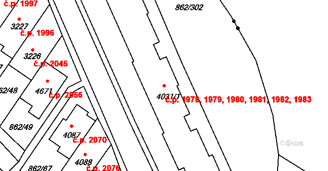 Blansko 1978,1979,1980,1981, na parcele st. 4031/1 v KÚ Blansko, Katastrální mapa