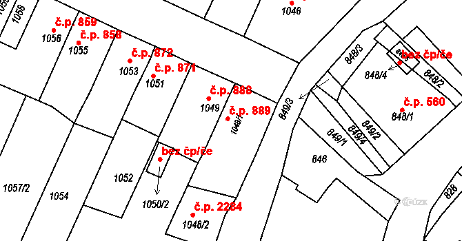 Tachov 889 na parcele st. 1048/1 v KÚ Tachov, Katastrální mapa