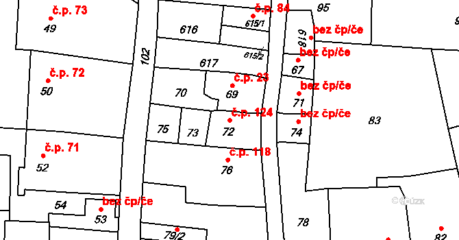 Krčmaň 124 na parcele st. 72 v KÚ Krčmaň, Katastrální mapa