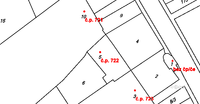 Březce 722, Štěpánov na parcele st. 5 v KÚ Březce, Katastrální mapa