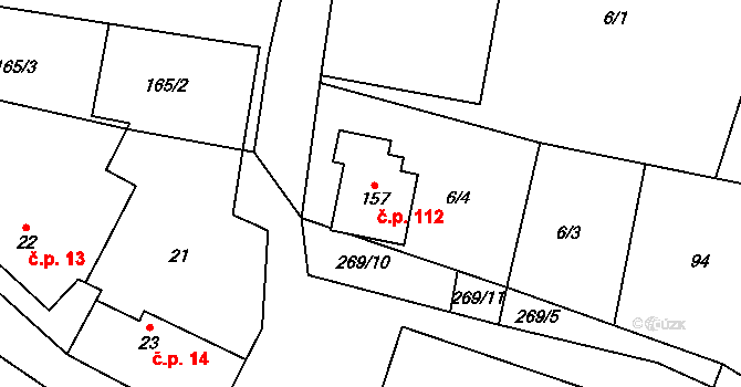 Kroučová 112 na parcele st. 157 v KÚ Kroučová, Katastrální mapa