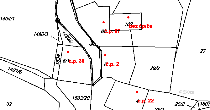 Vrcov 2, Borovany na parcele st. 5 v KÚ Vrcov, Katastrální mapa