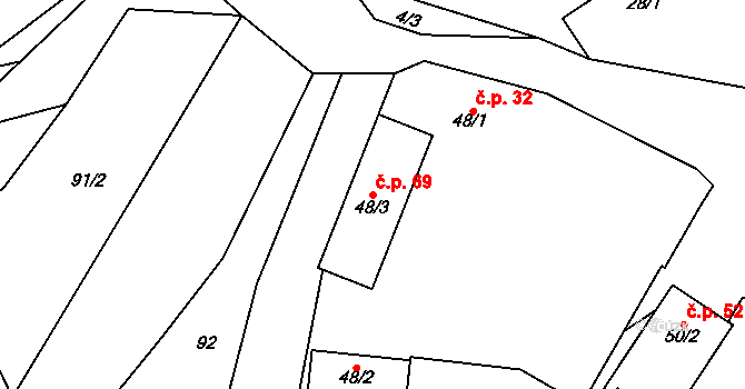 Hřmenín 69, Markvartice na parcele st. 48/3 v KÚ Hřmenín, Katastrální mapa