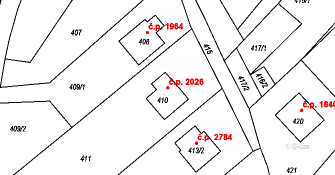 Rožnov pod Radhoštěm 2026 na parcele st. 410 v KÚ Tylovice, Katastrální mapa